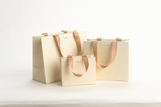 Punga Cadou Premium IUNI, Material Carton, Dimensiuni 14.5x11.5x6, Culoare Crem Cu Maner Bej