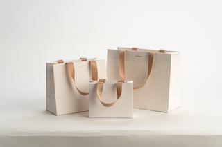 Punga Cadou Premium IUNI, Material Carton, Dimensiuni 25x20x11, Culoare Alba Cu Maner Bej