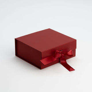 Cutie Cadou Pliată Premium cu Panglică, Carton, Bordo, 20x18x8 cm