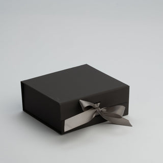 Cutie Cadou Pliată Premium cu Panglică, Carton, Gri, 20x18x8 cm