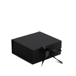 Cutie Cadou Pliată Premium cu Panglică, Carton, Negru, 20x18x8 cm