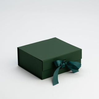 Cutie Cadou Pliată Premium cu Panglică, Carton, Verde, 20x18x8 cm
