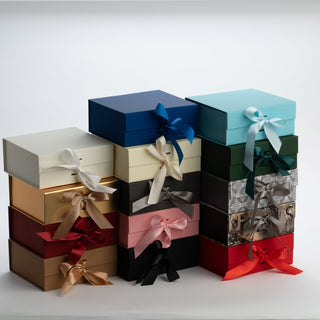 Cutie Cadou Pliată Premium cu Panglică, Carton, Gri, 20x18x8 cm