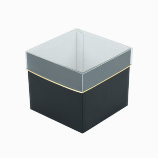 Cutie cadou Cub Pliabil (capac + bază), 11.5 × 11.5 × 10 cm - capac Transparent cu dungă / bază Negru