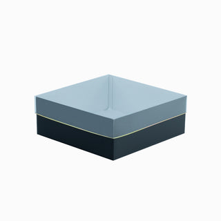 Cutie cadou Cub Pliabil (capac + bază), 29.5 × 29.5 × 12 cm - capac Transparent cu dungă / bază Negru