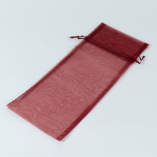 Saculet bijuterii Textil Organza, 14x27+7 cm - Bordo