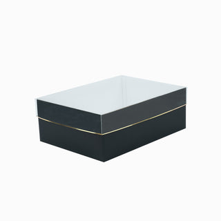 Cutie cadou Dreptunghi Pliabil (capac + bază), 34 × 25 × 12 cm - capac Transparent cu dungă / bază Negru