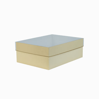 Cutie cadou Dreptunghi Pliabil (capac + bază), 34 × 25 × 12 cm - capac Transparent cu dungă / bază Crem