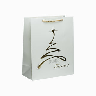 Punga CADOU Sarbatori, 26x32x12 cm - Alb / Auriu