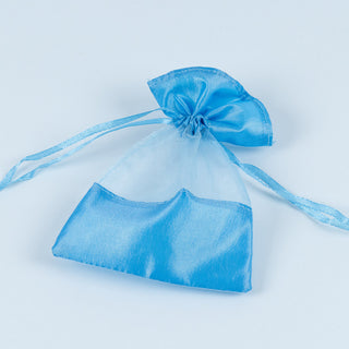 Saculet cadou Margine Satin, 9.5x9.5+4.5 cm - Bleu