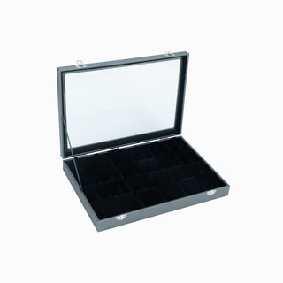 Suport bijuterii Cercei Geam, 35x24x5 cm - Gri / Negru