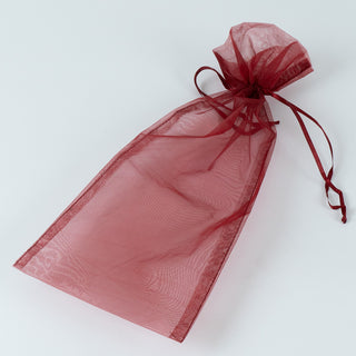 Saculet bijuterii Textil Organza, 14x27+7 cm - Bordo