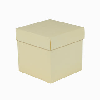 Cutie cadou Cub Pliabil (capac + bază), 15.5 × 15.5 × 14.5 cm - capac Transparent cu dungă / bază Crem