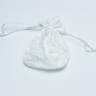 Saculet cadou Textil Creponat, 8.5x10+3 cm - Alb