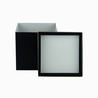 Cutie cadou Cub Pliabil (capac + bază), 29.5 × 29.5 × 28 cm - capac Transparent cu dungă / bază Negru