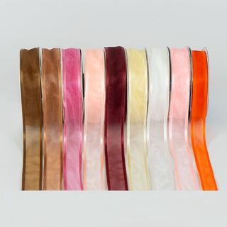 Panglica Organza Margine Satin, 2.5 cm latime, 25 y lungime - Roz Deschis