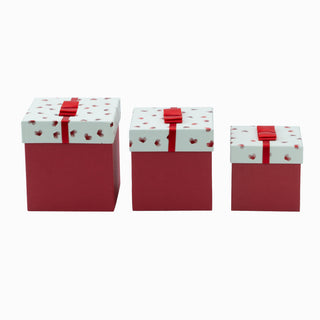 Cutie rigida cadou Rigid Set 3, 17x17x17.5 cm - Crem / Rosu