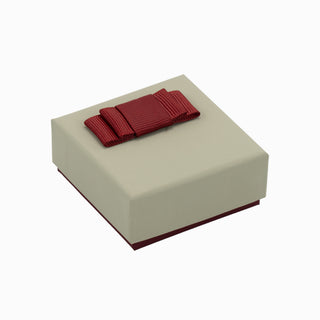 Cutie bijuterii din carton multifunctiune cu fundă bordo, 6x6x2.5 cm, gri cu bordo