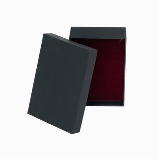 Cardboard jewelry box for jewelry set or bow tie, 8.5x12.5x3.5 cm, black, burgundy interior